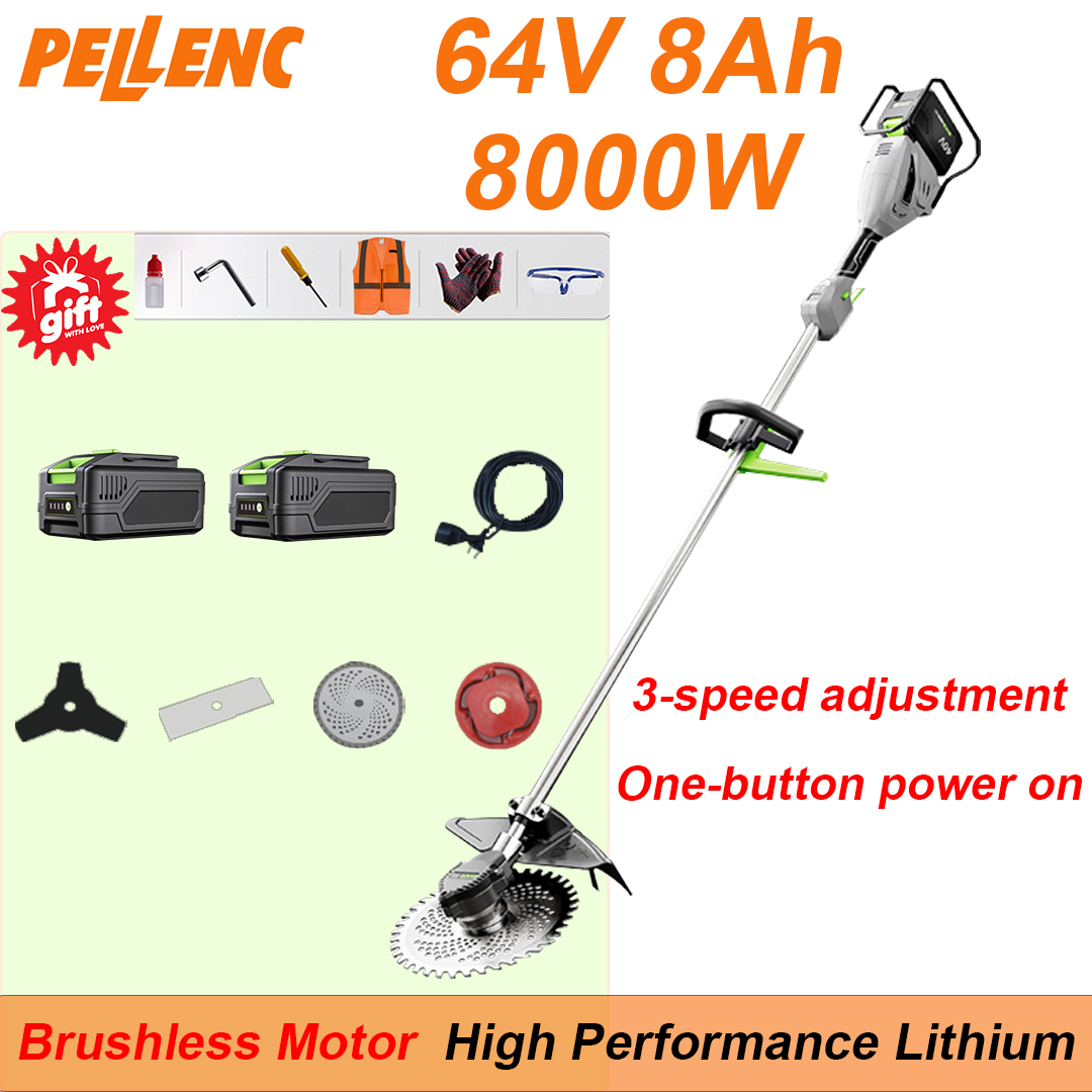 Batteria al litio da 64 V 8 Ah*2, testina funzionale sostituibile*4, caricatore rapido*1, borsa degli attrezzi*1, manuale di istruzioni*1 Alta potenza da 8000 W, funzione di commutazione a tre velocità aggiunta, avvio con un solo pulsante, può funzionare ininterrottamente per 14 ore. , cinque anni di garanzia.