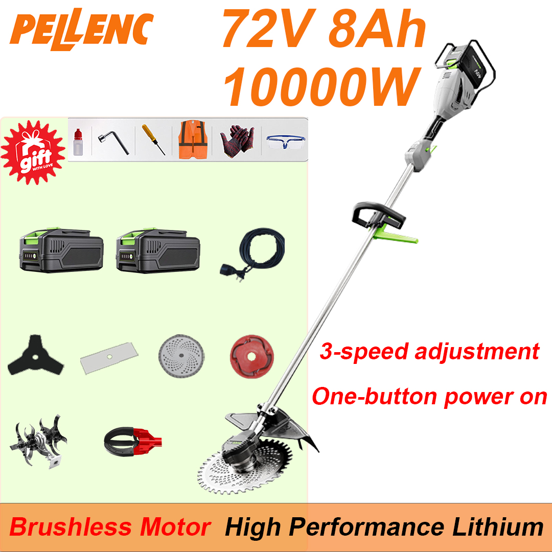 Testa per raccolta frutta*1, lama per aratro*1, batteria al litio da 72 V 8 Ah*2, testa di lavoro sostituibile*4, caricabatterie rapido*1, borsa degli attrezzi*1, manuale di istruzioni*1, 10.000 W ad alta potenza, aggiunta funzione di commutazione a tre velocità, avvio con un solo pulsante. puoi 18 ore di lavoro continuo, cinque anni di garanzia.